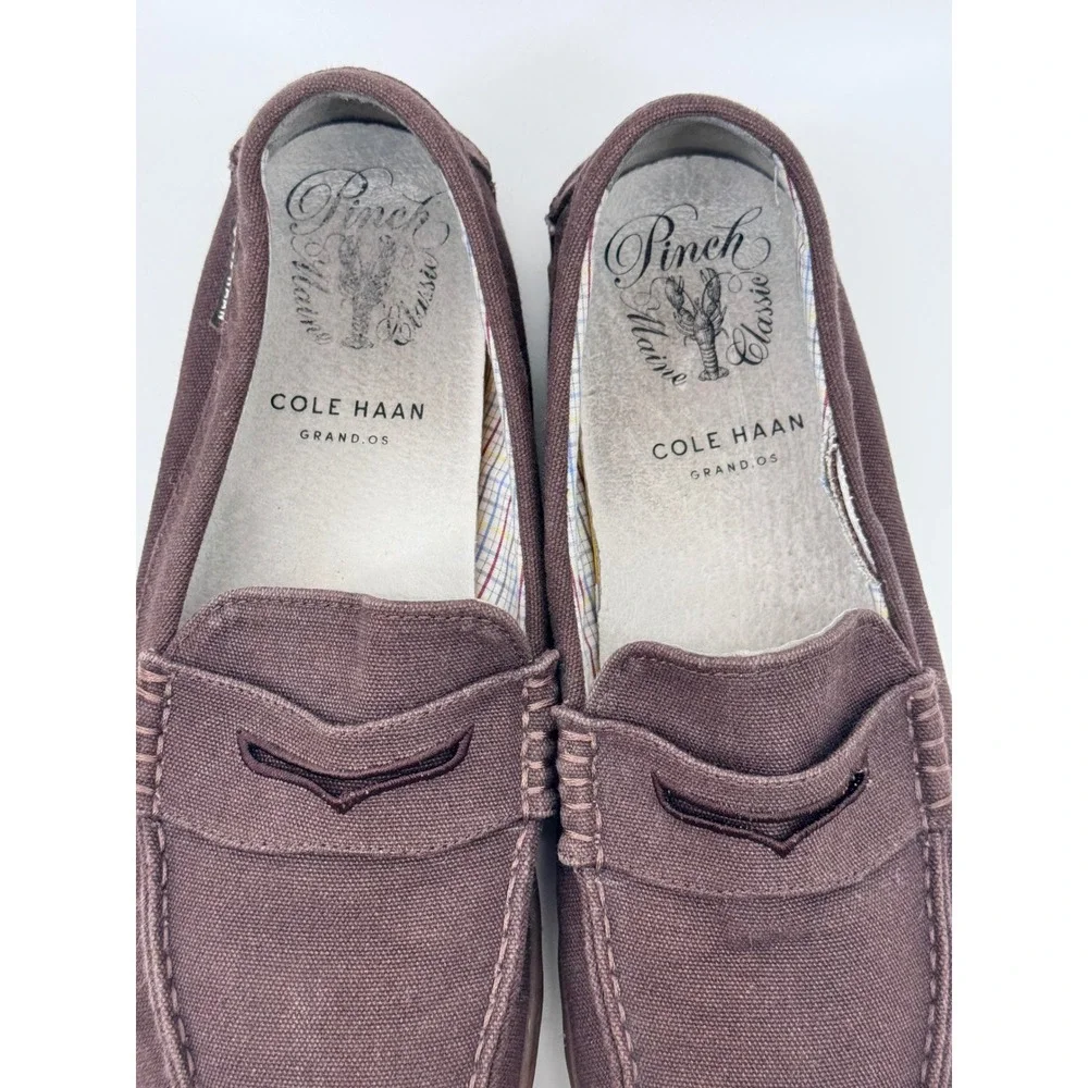 Cole Haan Pinch Maine Penny Loafers Mens 10.5 Brown‎ Canvas Slip On Shoes